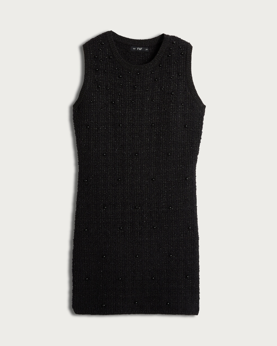 image 1 of F&F Textured Pearl Embellished Mini Dress in Black