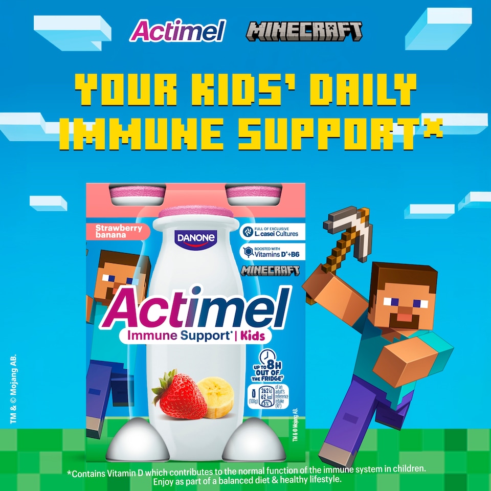 image 1 of Actimel Kids Strawberry & Banana Lunchbox Yoghurt Drink Multipack 4x100g
