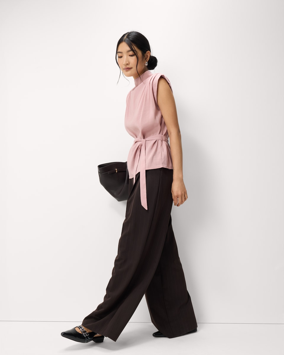 image 1 of F&F High Neck Tie Side Blouse in Pink