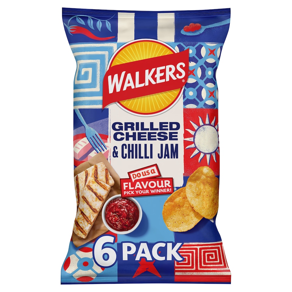 image 1 of Walkers Do Us a Flavour Grilled Cheese & Chilli Jam Multipack Crisps 6x25g