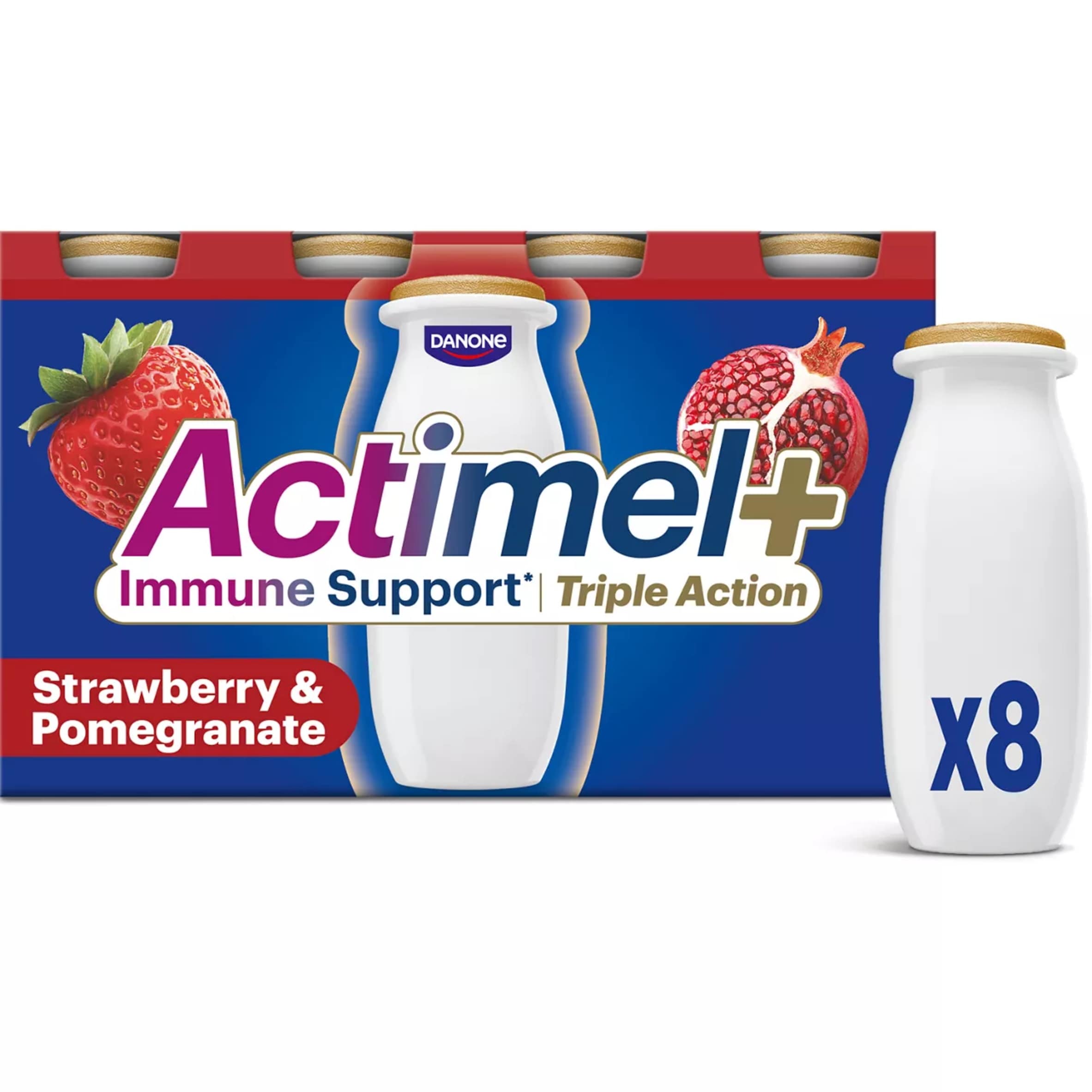 Actimel+ Triple Action 100% Vitamin D Strawberry & Pomegranate Yoghurt Drink 8x100g
