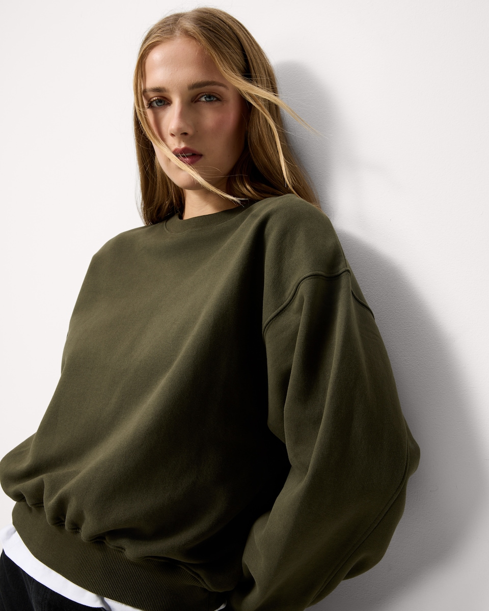 image 1 of F&F Cotton Rich Balloon Sleeved Sweatshirt in Green