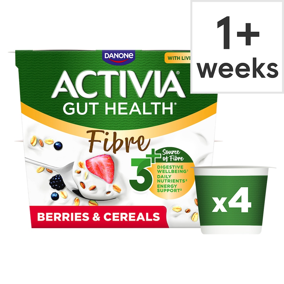 image 1 of Activia Fibre Red Berries & Cereals Gut Health Yoghurt 4x115g