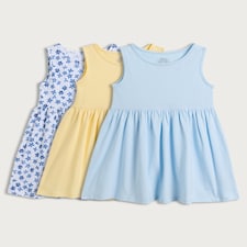 F&F Girls 3-Pack Pure Cotton Sleeveless Dresses in Multi Blue