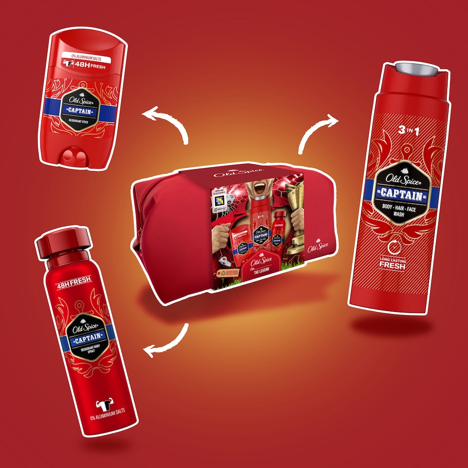 image 1 of Old Spice Footballer Wash Bag Gift Set With Captain Deodorant Stick, Deodorant Spray And Shower Gel