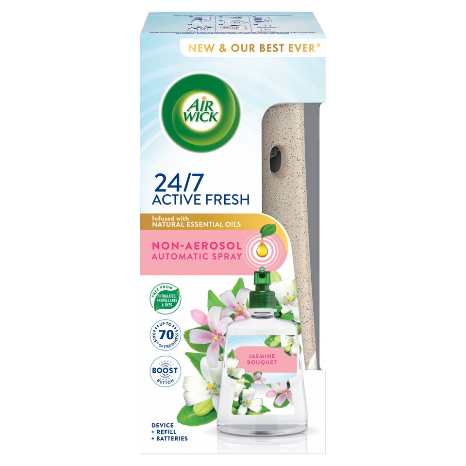Air Wick Active Fresh automatický difuzér a náplň na vodnej báze - Jazmínové kvety 228 ml
