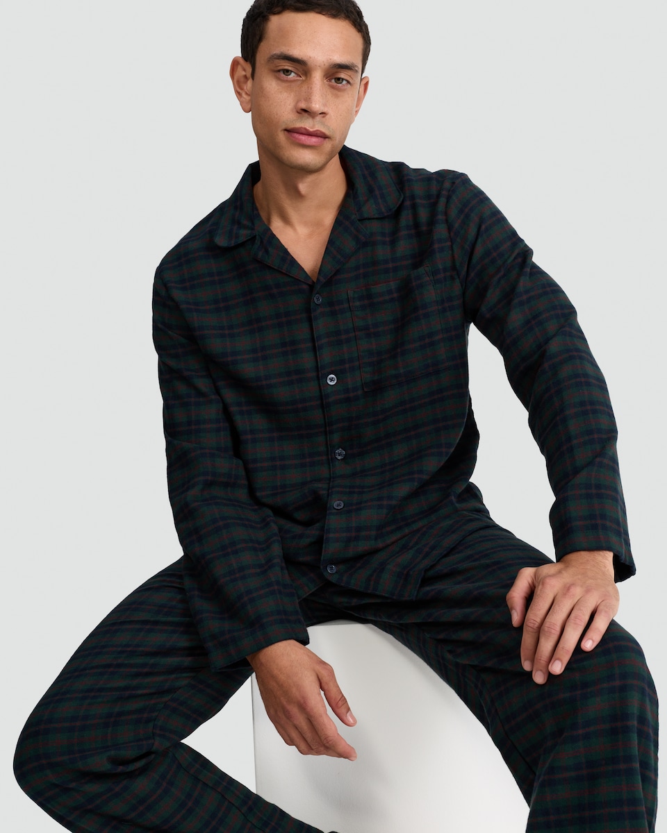 image 1 of F&F Pure Cotton Check Print Shirt and Bottoms Pyjama Set in Multi