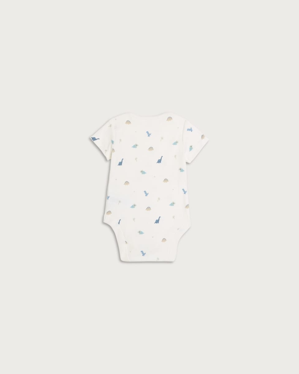 image 1 of F&F Baby 5-Pack Pure Cotton Dinosaur Print Short Sleeved Bodysuits in Blue