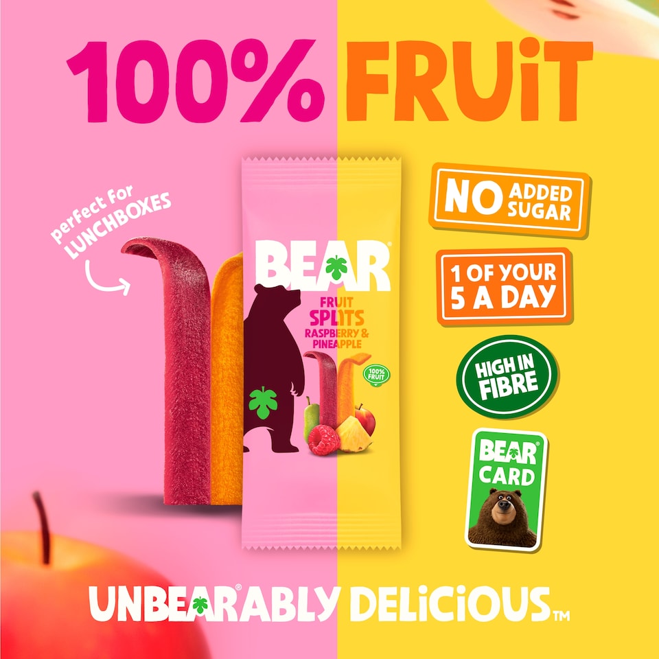 image 1 of BEAR Fruit Splits Pineapple & Raspberry Multipack 5x20g