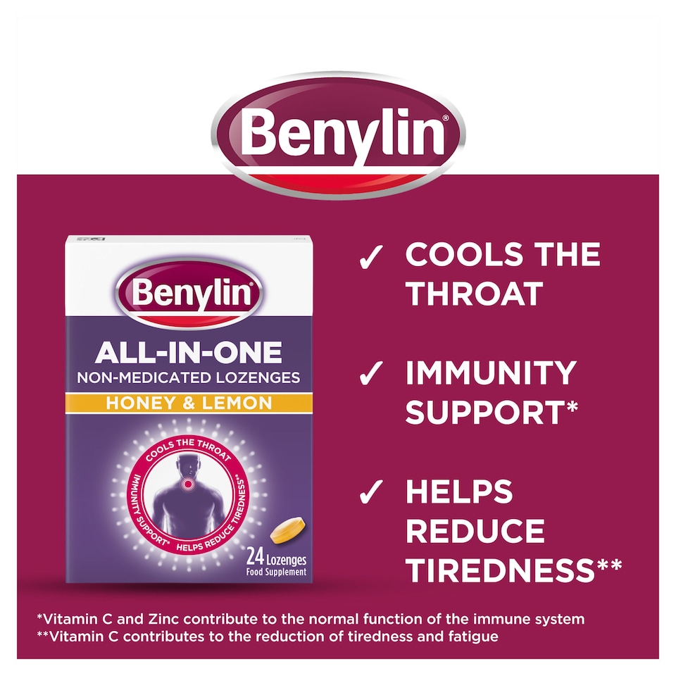 image 1 of Benylin All in one Non-Medicated 24 Lozenges Honey & Lemon