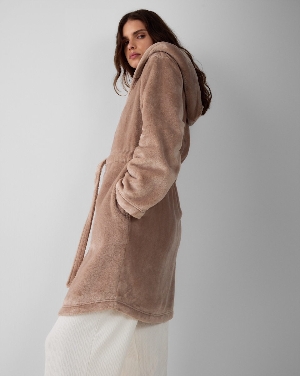 image 1 of F&F Fleece Zip Up Dressing Gown in Neutral