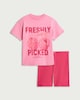 image 4 of F&F Girls Cotton Rich Raspberry Print T-Shirt and Cycling Shorts Set in Multi Pink