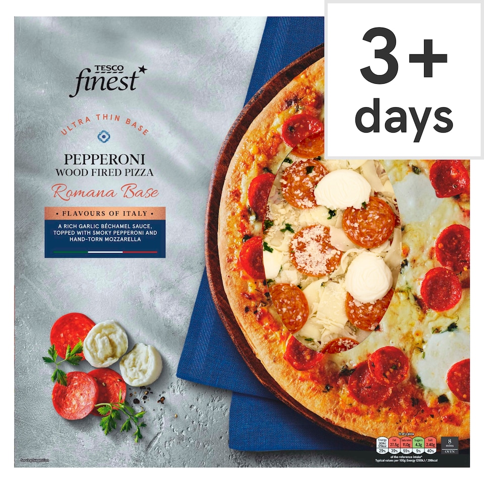Tesco Finest Pepperoni Wood Fired Romana Base Pizza 413g