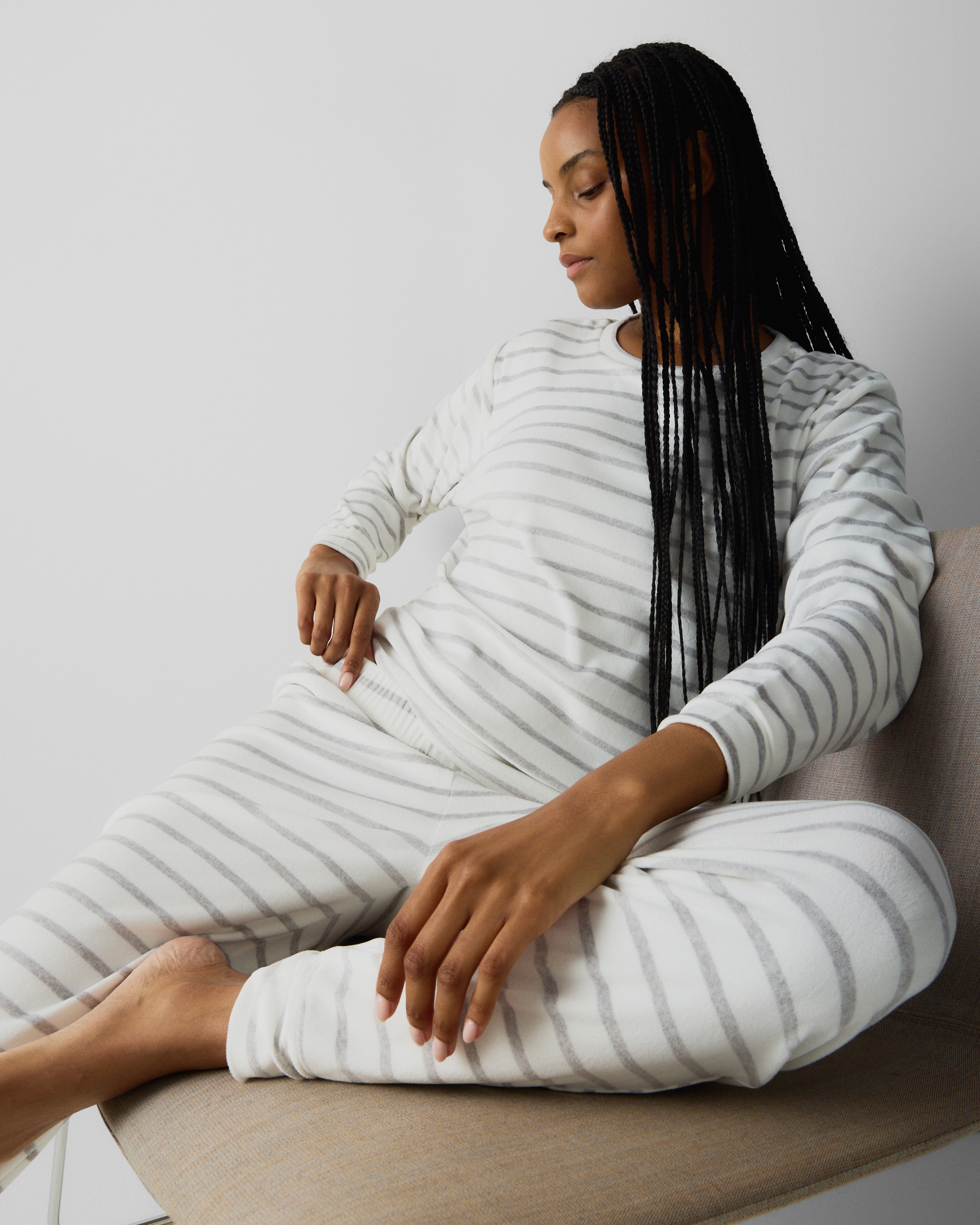 F&F Fleece Striped Pyjama Set in Multi Grey