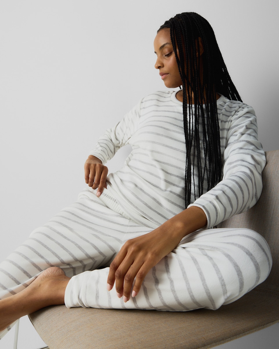 image 1 of F&F Fleece Striped Pyjama Set in Multi Grey