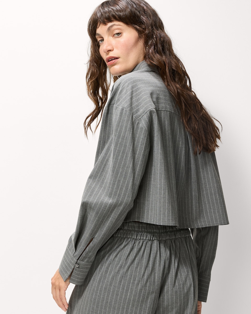 image 1 of F&F Pinstripe Cropped Co-ord Shirt in Grey