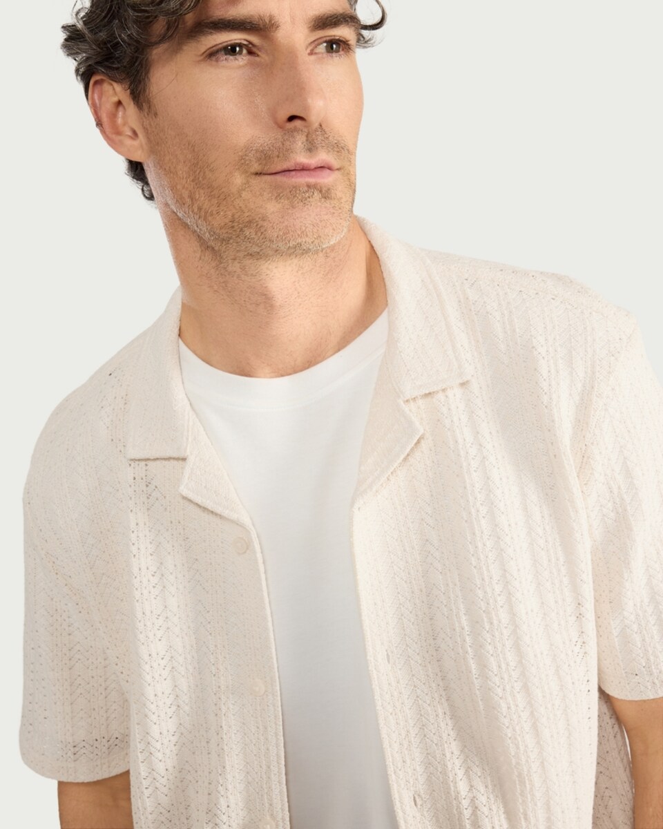 image 1 of F&F Cotton Rich Textured Short Sleeved Shirt in Ecru