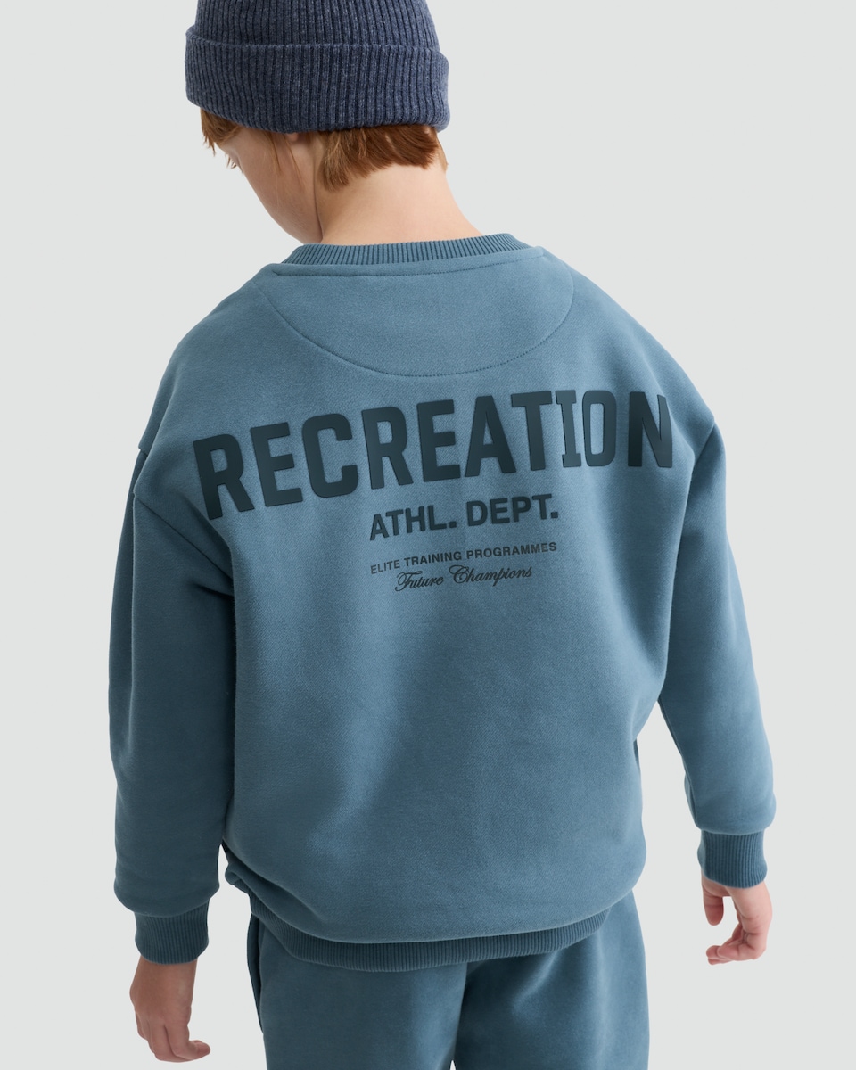 image 1 of F&F Active Cotton Rich Athl. Dept. Slogan Sweatshirt in Blue