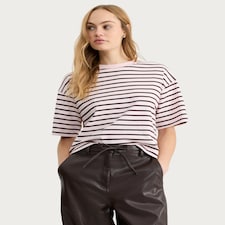 F&F Pure Cotton Stripe Print Boxy Fit T-Shirt in Multi Pink