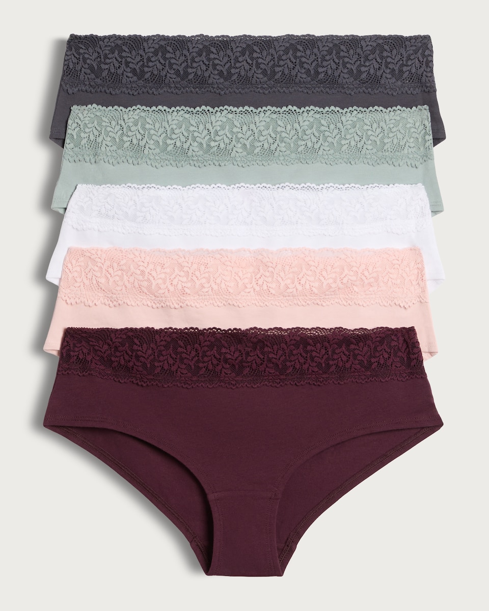 image 1 of F&F 5-Pack Lace Trim Short Knickers in Multi