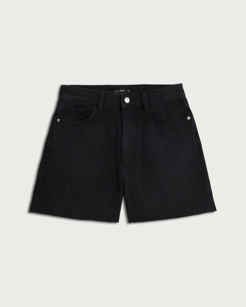 image 1 of F&F Frayed Edge Denim Shorts in Black
