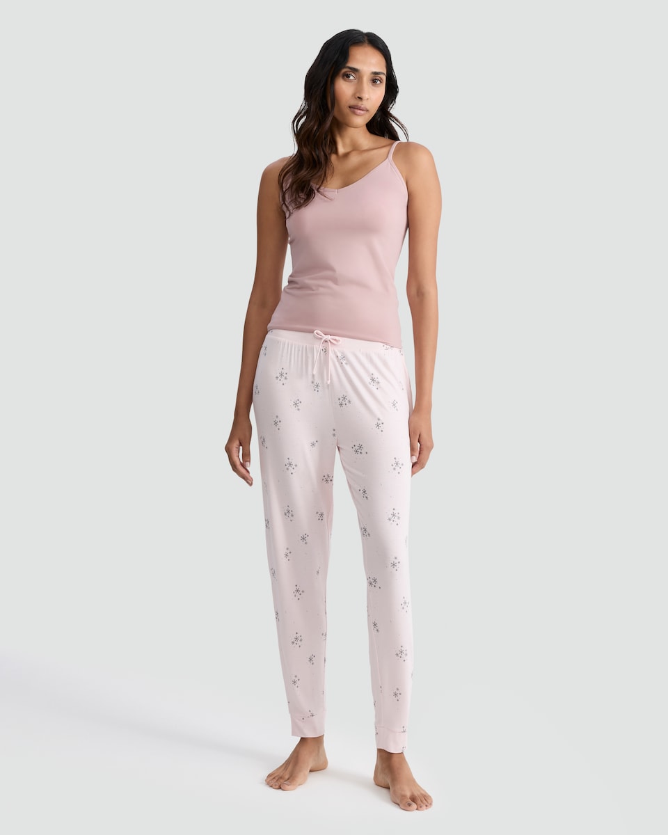 image 1 of F&F Snowflake Print Drawstring Pyjama Bottoms in Pink