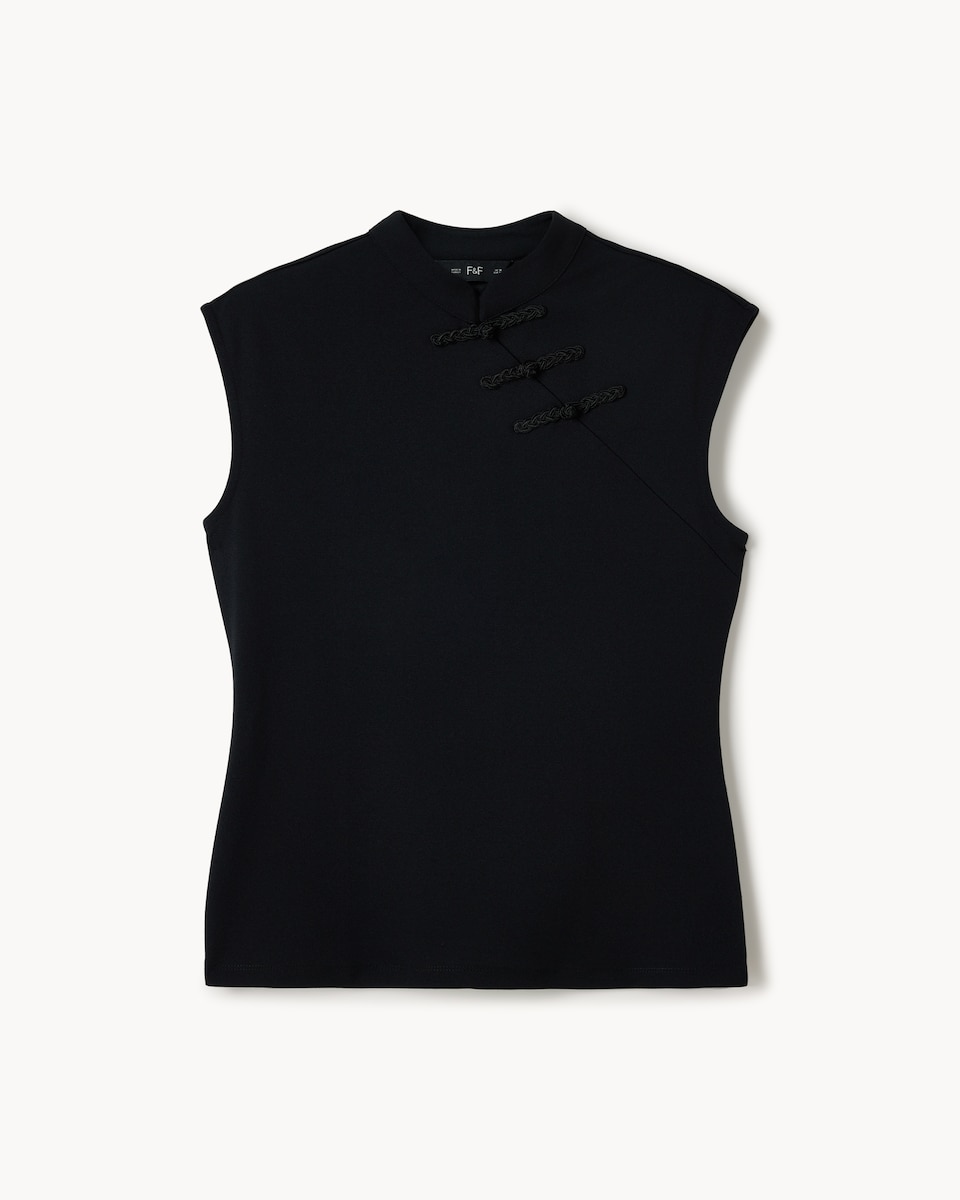 image 1 of F&F High Neck Collared Top in Black