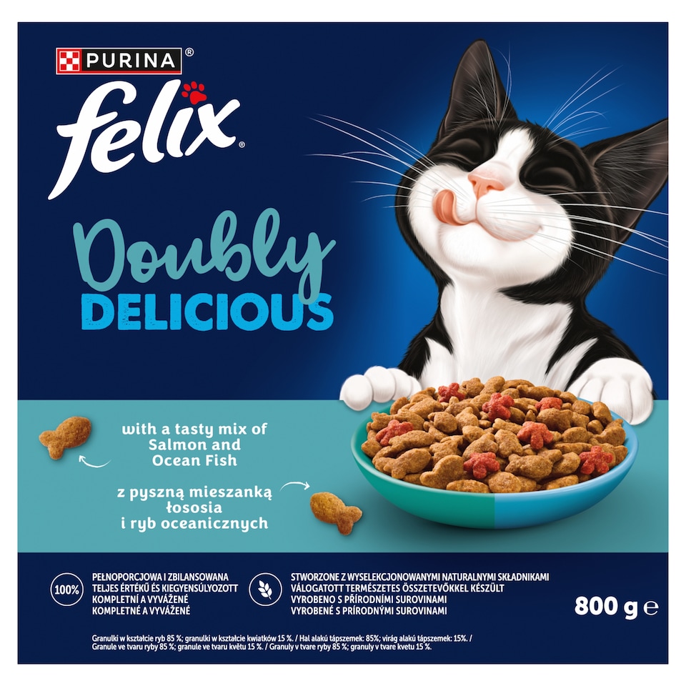 Purina Felix Doubly Delicious lazac és óceáni hal keverékével,céklával száraz macskaeledel 800 g