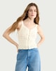 image 2 of F&F Cotton Rich Pointelle Button Front Vest in Cream