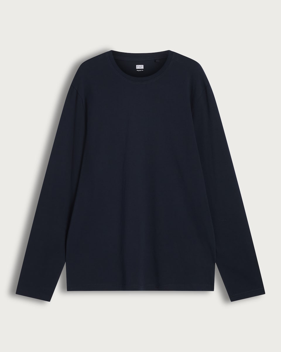 F&F Pure Cotton Regular Fit Crew Neck Long Sleeved Top in Navy