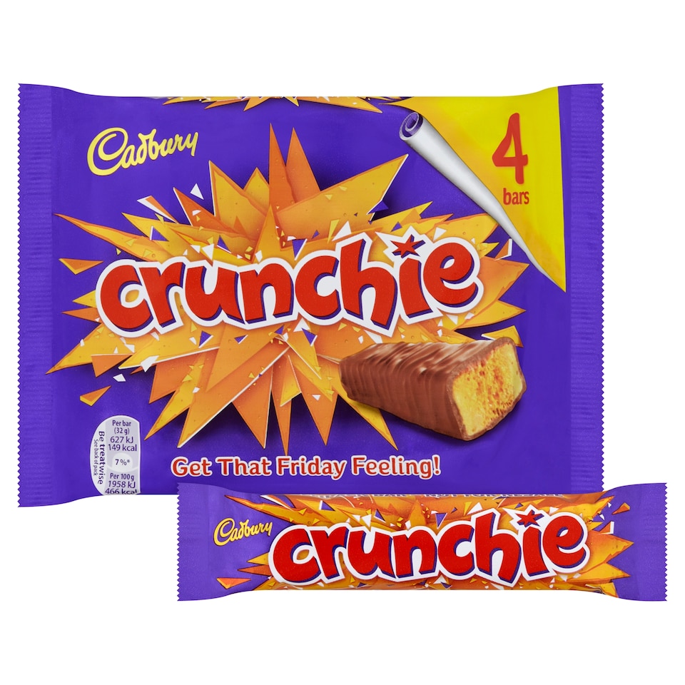 image 1 of Cadbury Crunchie Chocolate Bar 4 Pack Multipack 128g