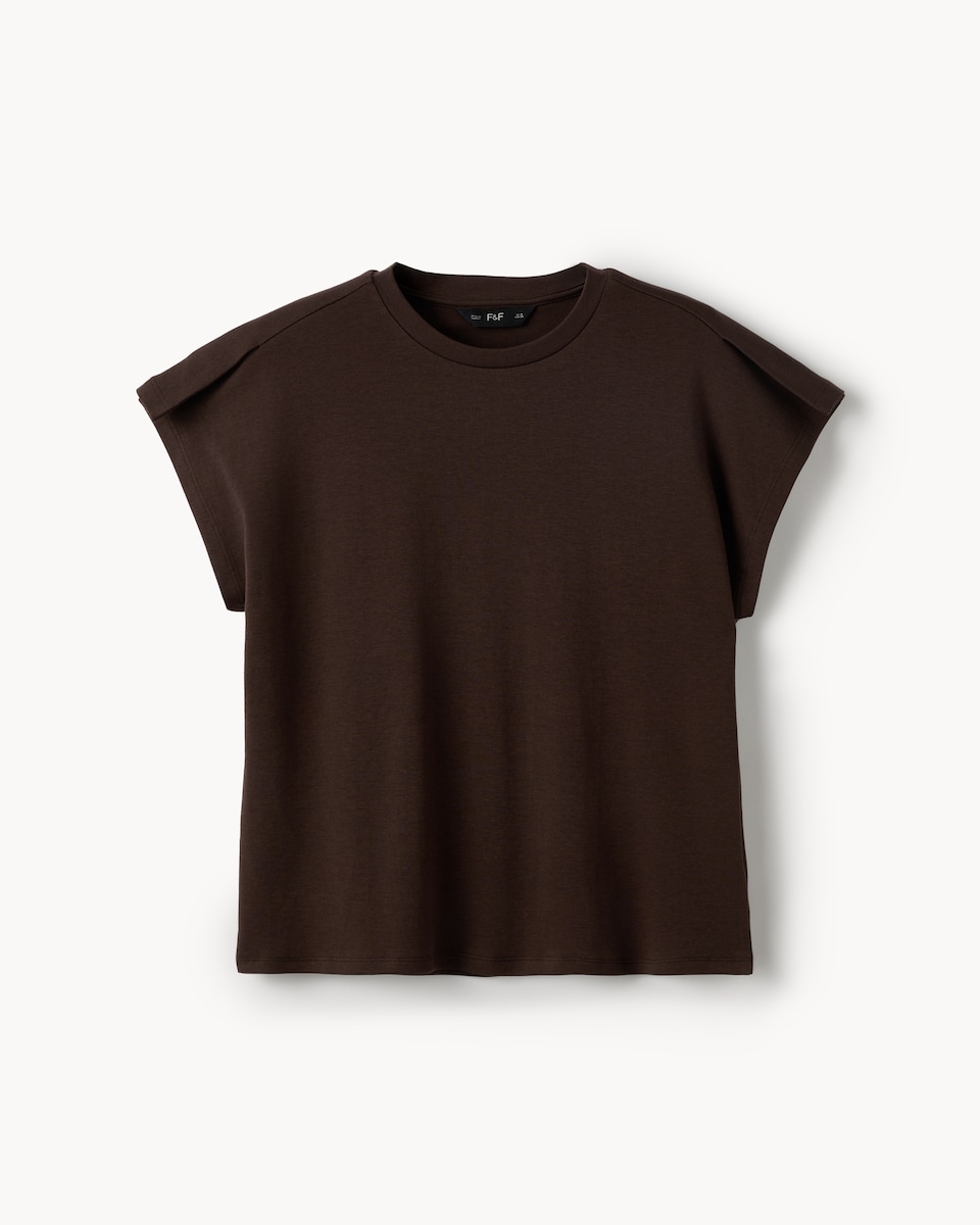 image 1 of F&F Pure Cotton Pleated T-Shirt in Brown