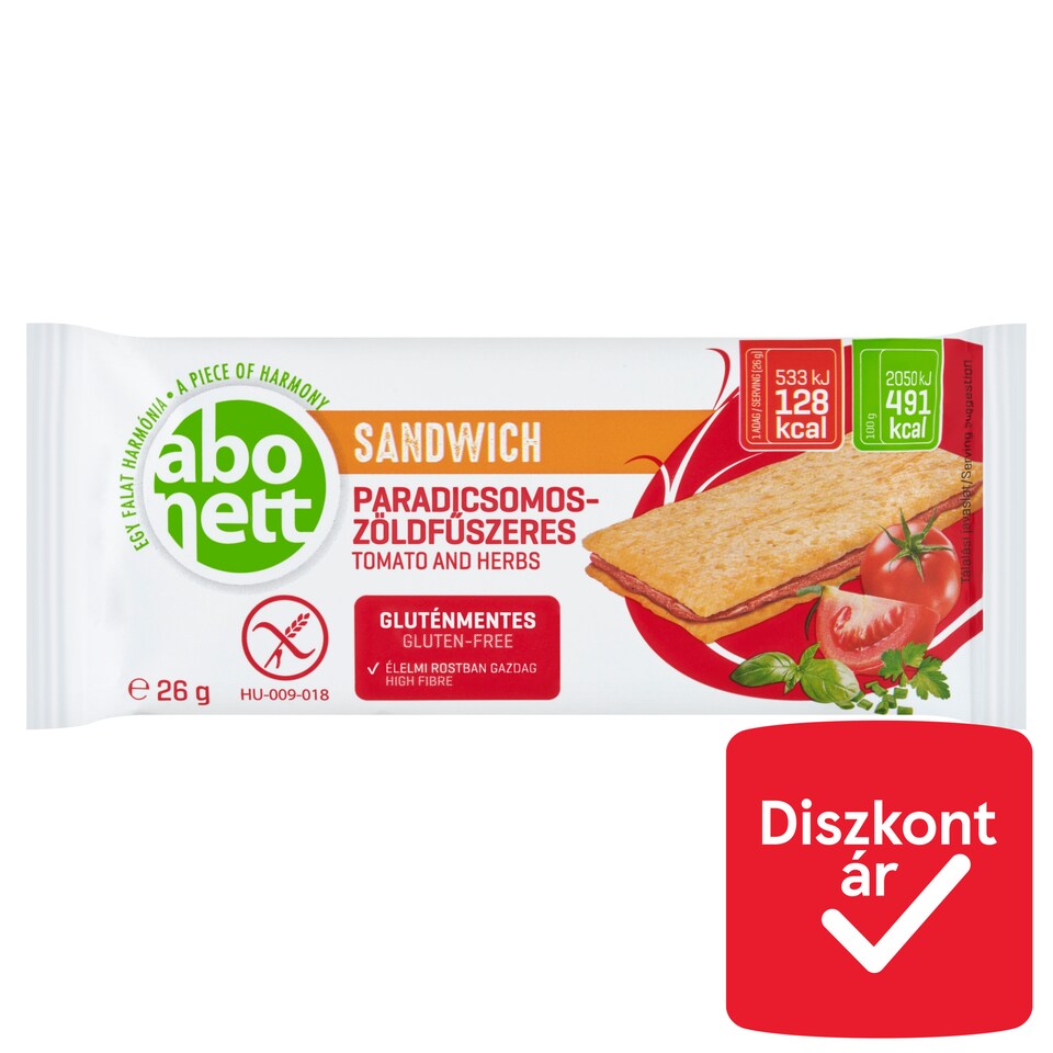 Abonett gluténmentes paradicsomos-zöldfűszeres szendvics 26 g   1. kép