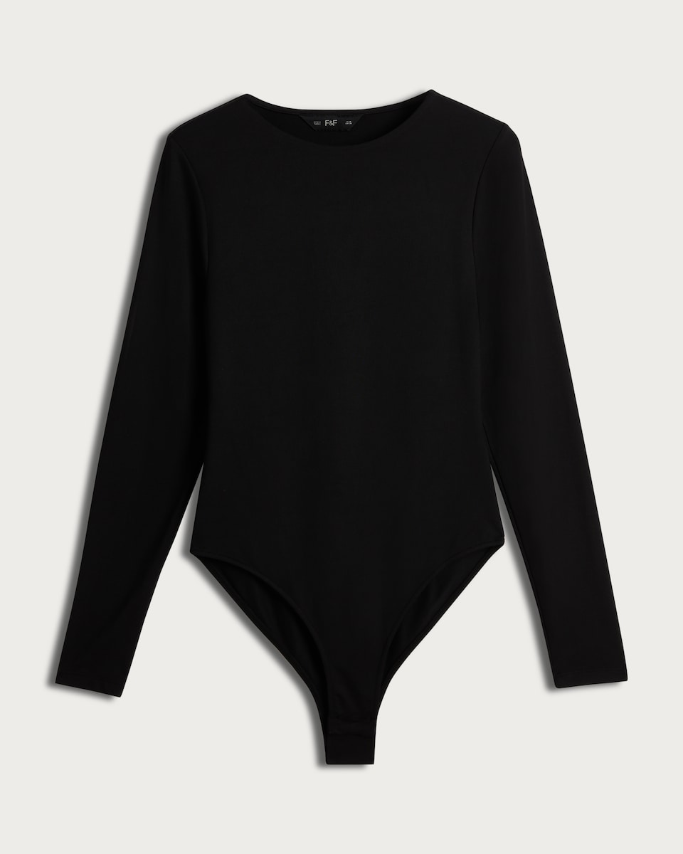 image 1 of F&F Polyamide Crew Neck Long Sleeved Bodysuit in Black