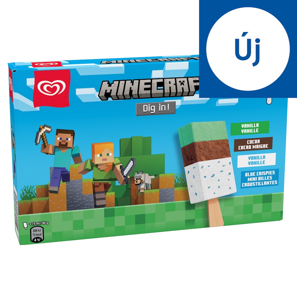 Algida Minecraft zöld színű vanília ízű jégkrém, kakaós jégkrém, és vanília ízű jégkrém 300 ml