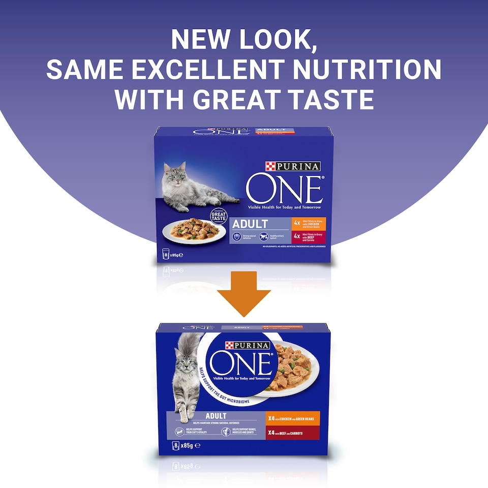 image 1 of Purina One Wet Meat Chicken Beef 8X85g