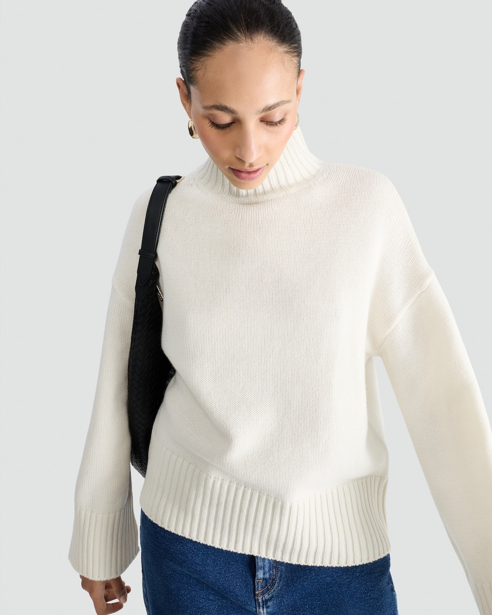 image 1 of F&F Premium Ribbed High Neck Jumper With Cashmere in Cream