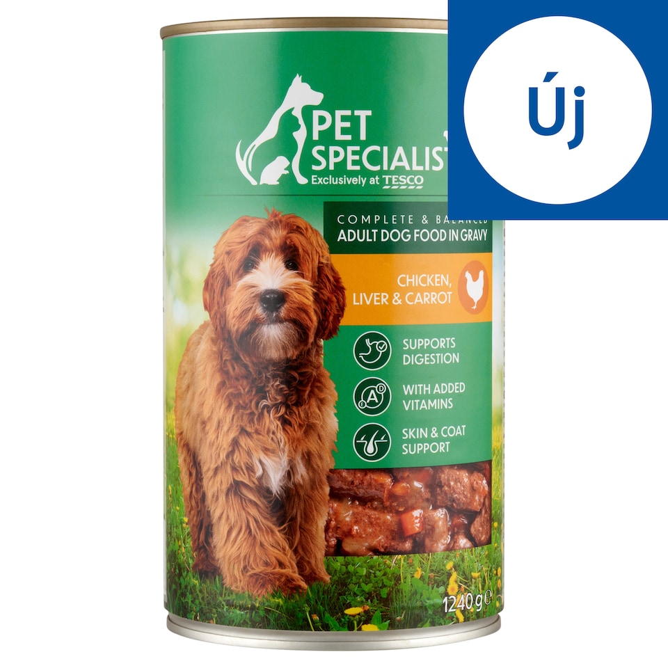 Pet Specialist állateledel felnőtt kutyák számára csirkével, májjal és sárgarépával szószban 1240 g
