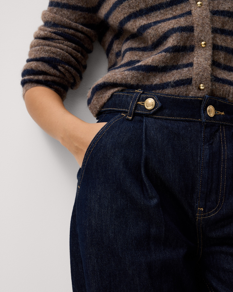 image 1 of F&F Military Style Relaxed Barrel Leg Jeans in Navy