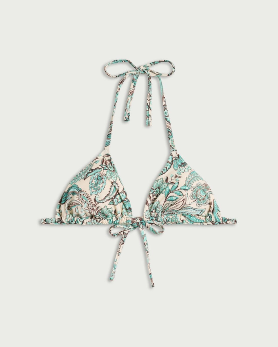 image 1 of F&F Paisley Floral Print Triangle Bikini Top in Cream