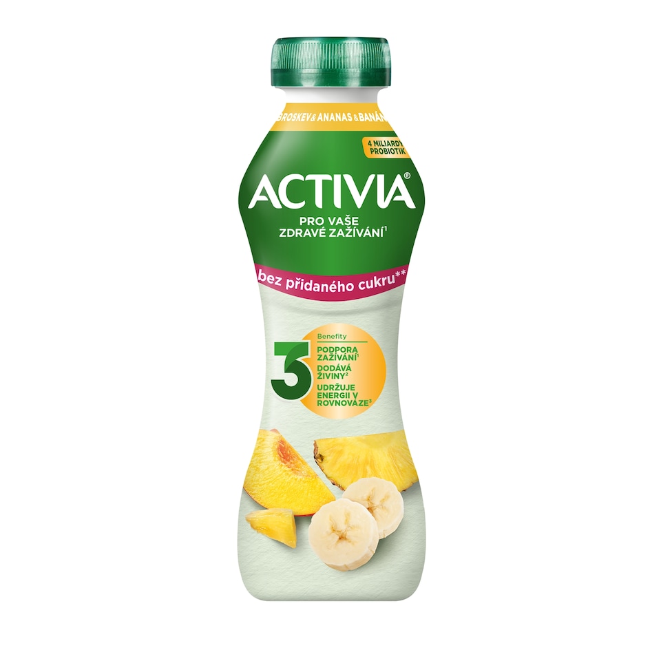 ACTIVIA Nápoj bez přidaného cukru broskev/ananas/banán 270g