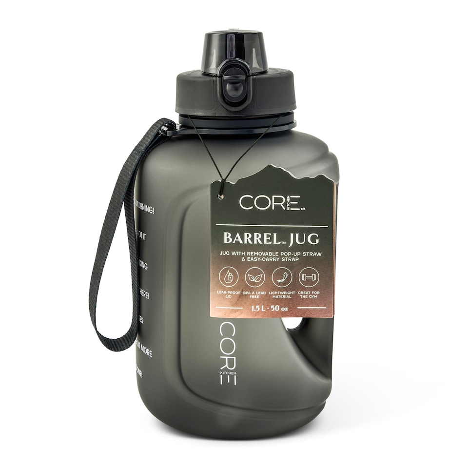 image 1 of Core Kitchen Black Plastic Barrel Water Bottle 1.5L