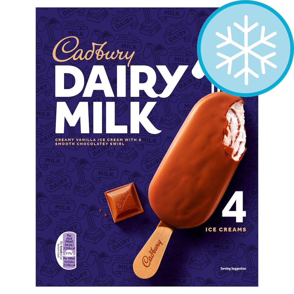 Cadbury Dairy Milk Ice Cream Sticks 4x90ml