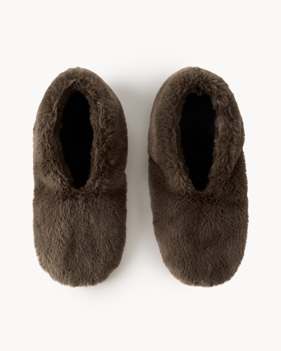 image 1 of F&F Faux Fur Slipper Socks in Brown