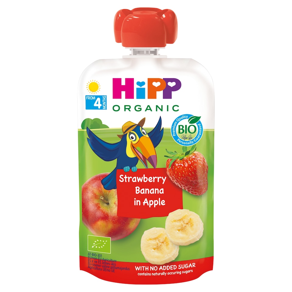 HiPP HiPPiS Organic Strawberry-Banana in Apple Fruit Puree 4+ Months 100 g