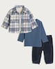 image 1 of F&F Baby 3-Piece Cotton Rich Shacket, Top and Trousers Set in Blue