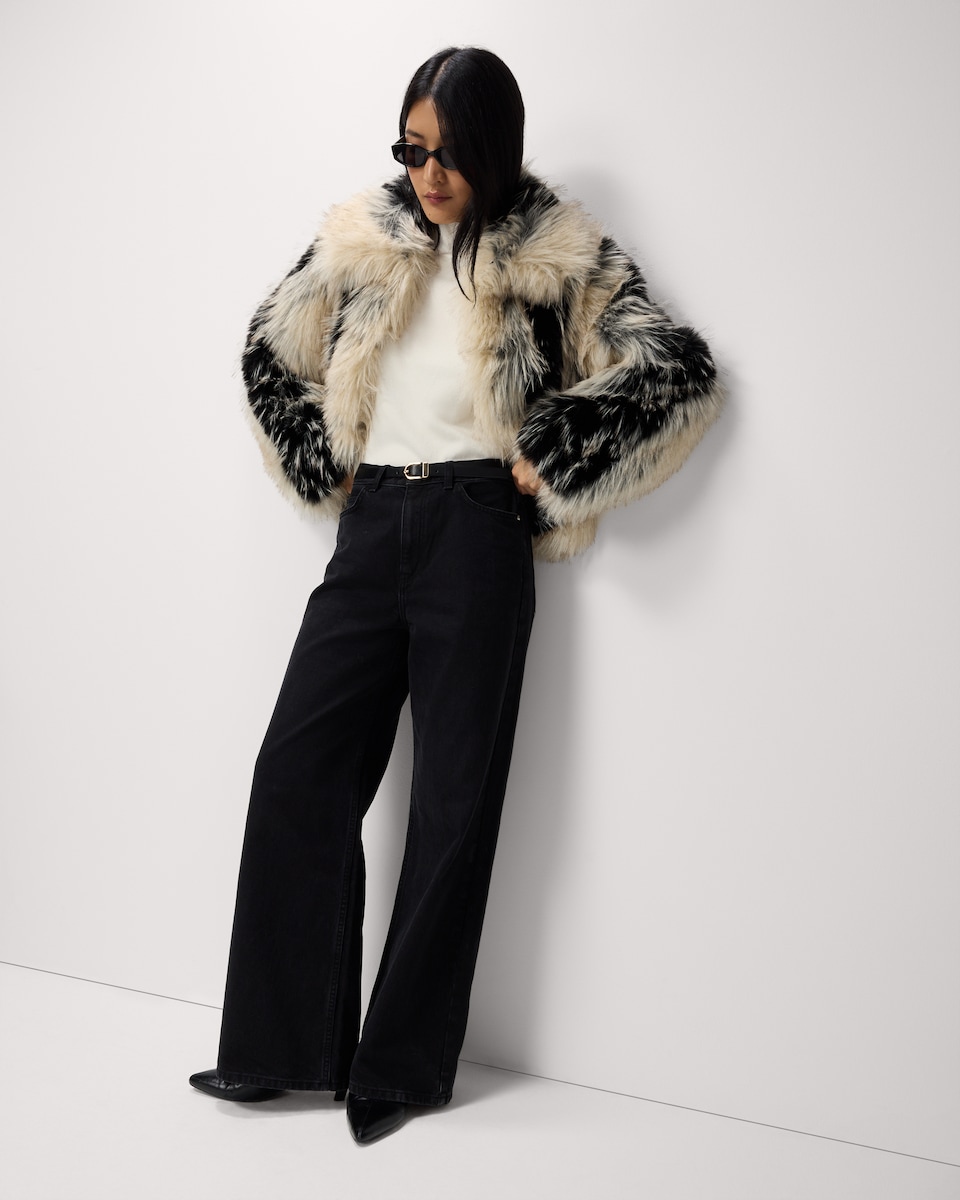 image 1 of F&F Faux Fur Jacket in Multi Black