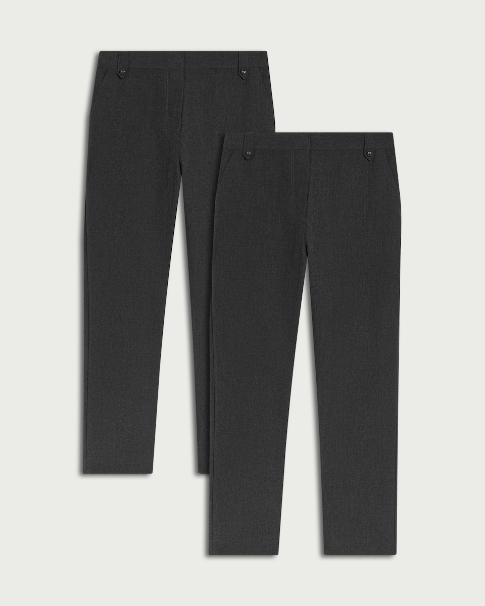image 1 of F&F Girls School 2-Pack Dressing Made Easy Trousers in Grey