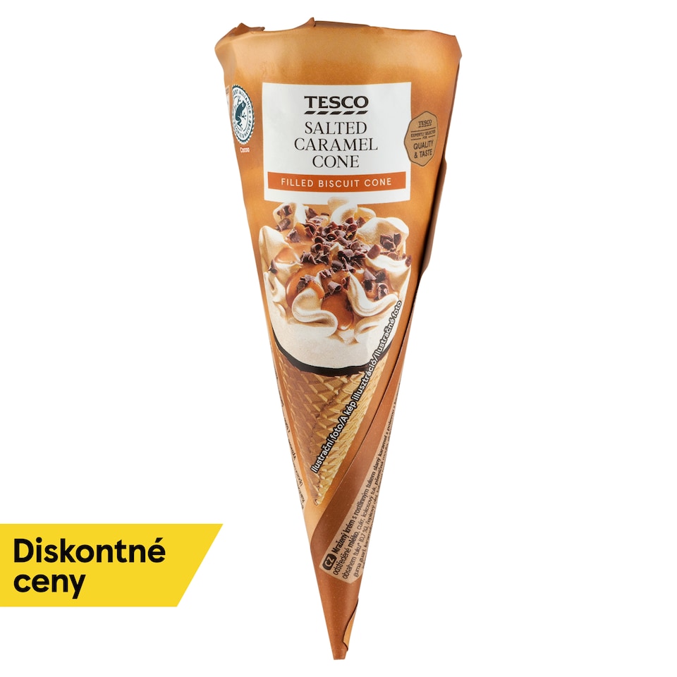 Tesco Mrazený krém s príchuťou slaného karamelu s polevou s karamelovou príchuťou 120 ml