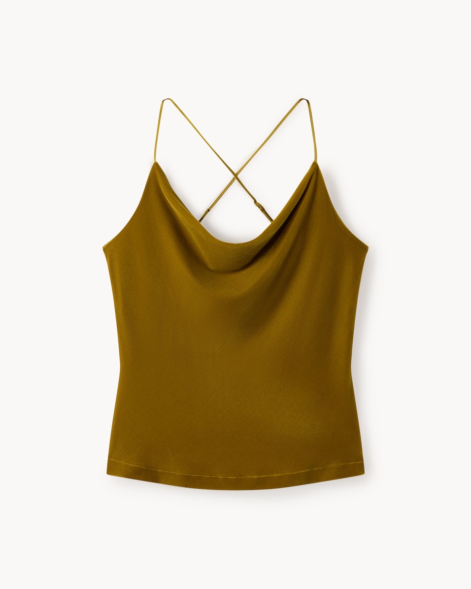 image 1 of F&F Velvet Cowl Neck Cami Top in Gold